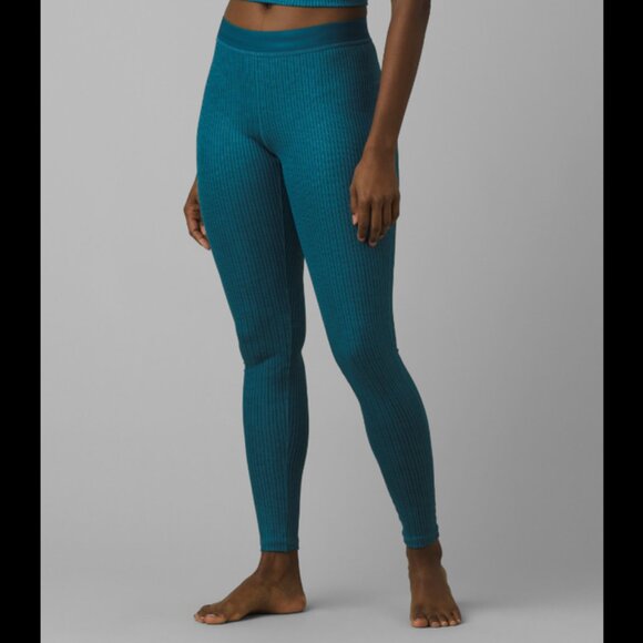 NWT prAna Luminance Legging highwaist w/ pocket turquoise blue stripe Small S - Picture 1 of 6